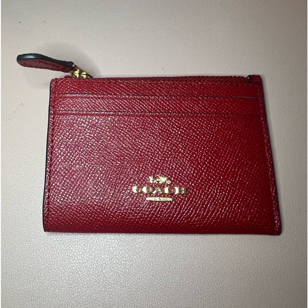 BARELY USED - Red COACH card holder with key ring